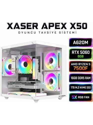 Xaser Apex x50 Ryzen 5 7500F/A620/8GB RTX5060 /1TB M.2/16GB DDR5 Beyaz-Gaming Oem Oyuncu Paket - 1