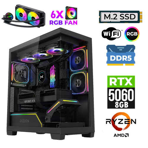 Xaser Clove X200 Ryzen 7 9800X3D 32GB DDR5 Ram 1TB M.2 NVMe SSD 8GB RTX5060 Sıvı Soğutmalı Oyuncu Bilgisayarı - 1