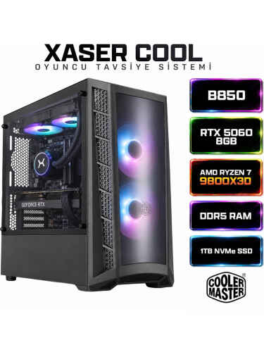 Xaser Cool X100 Ryzen 7 9800X3D 32GB DDR5 Ram 1TB M.2 NVMe SSD 8GB RTX5060 Sıvı Soğutmalı Oyuncu Bilgisayarı - 1