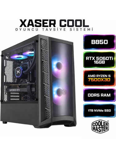 Xaser Cool X160 Ryzen 5 7500X3D 32GB DDR5 Ram 1TB M.2 NVMe SSD 16GB RTX5060Ti Sıvı Soğutmalı Oyuncu Bilgisayarı - 1