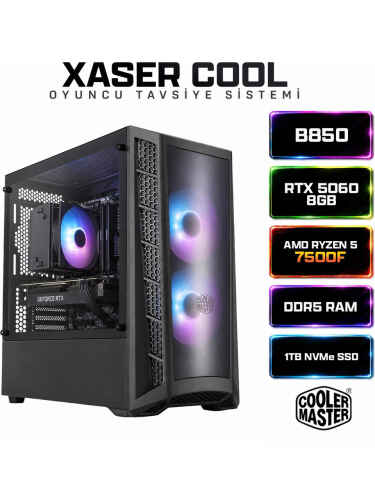 Xaser Cool X40 Ryzen 5 7500F 32GB DDR5 Ram 1TB M.2 NVMe SSD 8GB RTX5060 Masaüstü Oyuncu Bilgisayarı - 1