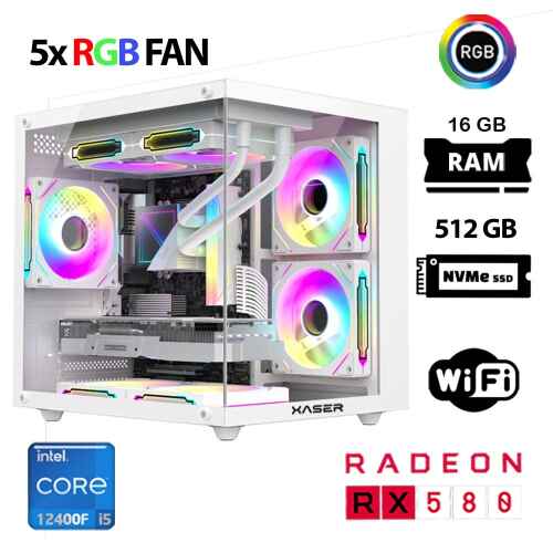 Xaser Cube X160 i5 12400F 16GB Ram 512GB M.2 NVMe SSD 8GB RX580 Beyaz Oyuncu Tavsiye Sistem - 1
