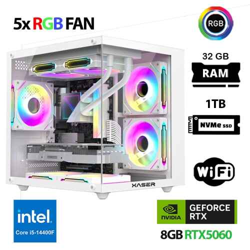 Xaser Cube X200 i5 14400F 32GB Ram 1TB M.2 NVMe SSD 8GB RTX5060 Beyaz Masaüstü Oyuncu Bilgisayarı - 1
