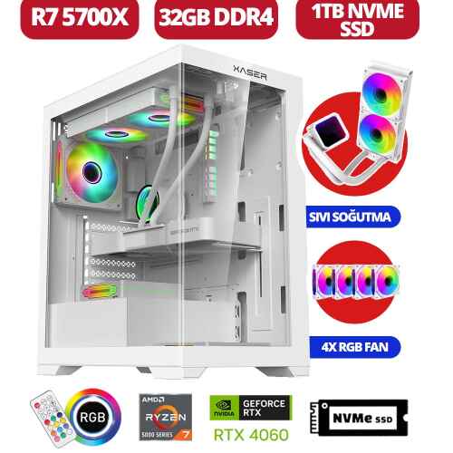 Xaser Delux x2 Ryzen 7 5700x 32GB Ram 1TB M.2 NVMe SSD 8GB RTX4060 Sıvı Soğutmalı Oyuncu Bilgisayarı - 1
