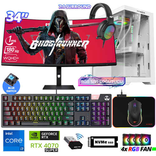 Xaser Delux X111 i7 14700F 16GB DDR5 Ram 512GB M.2 NVMe SSD 12GB RTX4070 SUPER 34 Sıvı Soğutmalı Oyuncu Tavsiye Sistem - 1