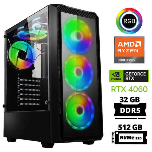 Xaser Delux X21 Ryzen 5 8400F 32GB DDR5 Ram 512GB M.2 NVMe SSD 8GB RTX4060 Masaüstü Oyuncu Bilgisayarı - 1