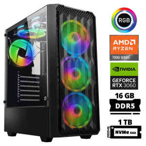 Xaser Delux X30 Ryzen 5 7500F 16GB DDR5 Ram 1TB M.2 NVMe SSD 12GB RTX3060 Masaüstü Oyuncu Bilgisayarı - XASER