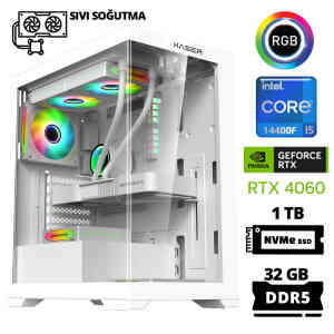 Xaser Delux X54 i5 14400F 32GB DDR5 Ram 1TB M.2 NVMe SSD 8GB RTX4060 Sıvı Soğutmalı Oyuncu Bilgisayarı - Xaser
