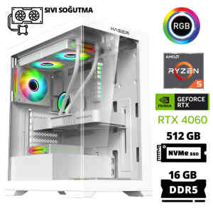 Xaser Delux X55 Ryzen 5 7500F 16GB DDR5 Ram 512GB M.2 NVMe SSD 8GB RTX4060 Sıvı Soğutmalı Oyuncu Bilgisayarı - Xaser