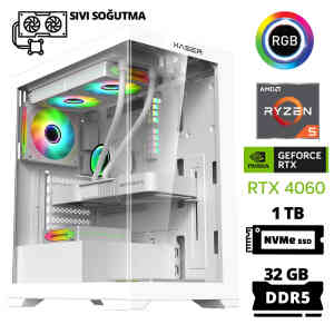 Xaser Delux X56 Ryzen 5 7500F 32GB DDR5 Ram 1TB M.2 NVMe SSD 8GB RTX4060 Sıvı Soğutmalı Oyuncu Bilgisayarı - Xaser