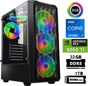 Xaser Delux X94 i7 14700F 32GB DDR5 Ram 1TB M.2 NVMe SSD 8GB RTX5060 Ti Masaüstü Oyuncu Bilgisayarı - XASER