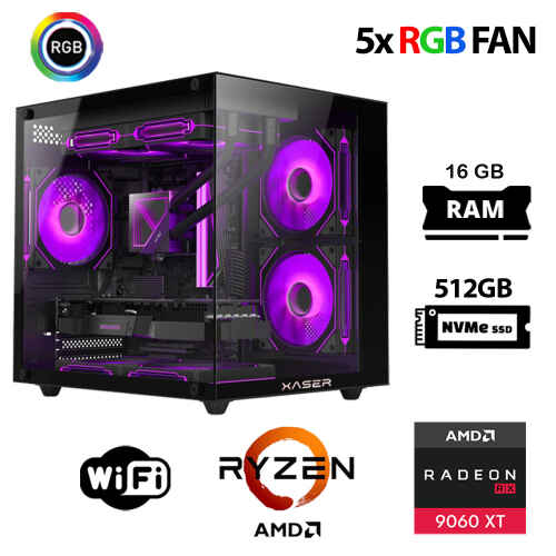 Xaser Eco X130 Ryzen 5 7500F 16GB Ram 512GB M.2 NVMe SSD 16GB RX9060 XT Oyuncu Masaüstü Bilgisayarı - 1