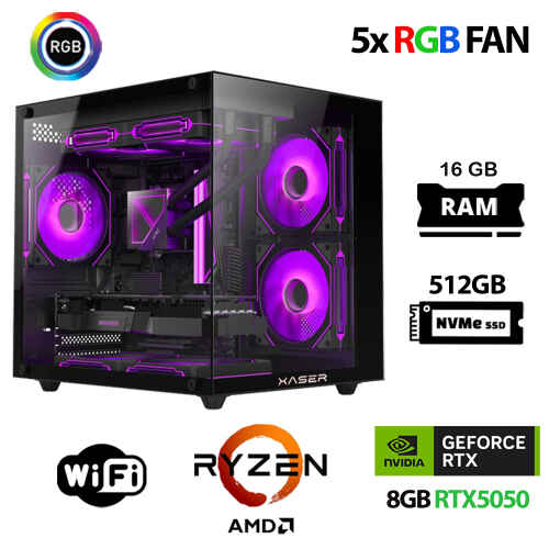 Xaser Eco X160 Ryzen 5 5500 16GB Ram 512GB M.2 NVMe SSD 8GB RTX5050 Oyuncu Masaüstü Bilgisayarı - 1