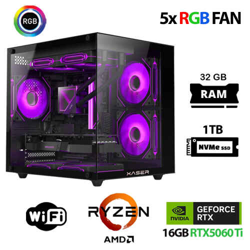 Xaser Eco X230 Ryzen 5 8400F 32GB DDR5 Ram 1TB M.2 NVMe SSD 16GB RTX5060Ti Oyuncu Masaüstü Bilgisayarı - 1