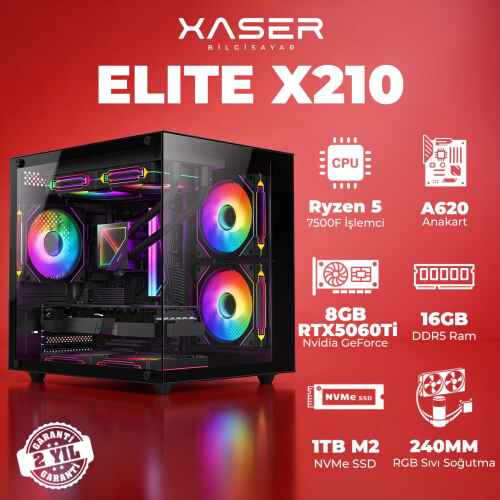 Xaser Elite X210 Ryzen 5 7500F 16GB DDR5 Ram 1TB M.2 NVMe SSD 8GB RTX5060 Ti Masaüstü Oyuncu Bilgisayarı - 1
