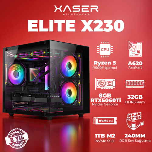 Xaser Elite X230 Ryzen 5 7500F 32GB DDR5 Ram 1TB M.2 NVMe SSD 8GB RTX5060 Ti Masaüstü Oyuncu Bilgisayarı - 1