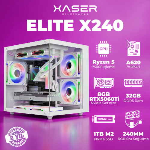 Xaser Elite X240 Ryzen 5 7500F 32GB DDR5 Ram 1TB M.2 NVMe SSD 8GB RTX5060 Ti Masaüstü Oyuncu Bilgisayarı - 1