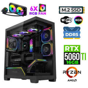 Xaser Fade X50 Ryzen 5 7500F 16GB DDR5 Ram 1TB M.2 NVMe SSD 16GB RTX5060Ti Sıvı Soğutmalı Oyuncu Bilgisayarı - Xaser