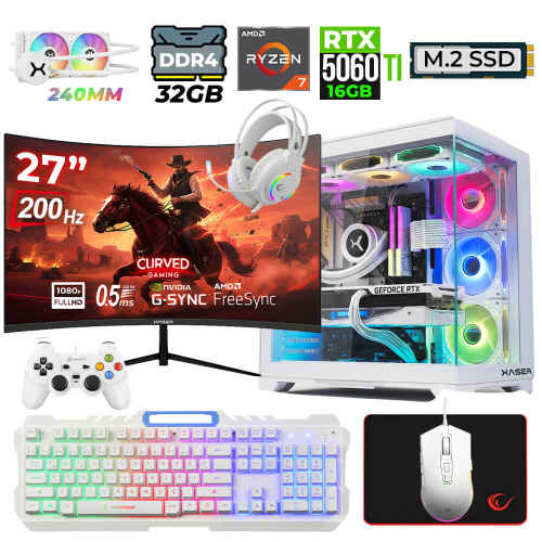Xaser Helmet X60 Ryzen 7 5700X 32GB Ram 1TB M.2 NVMe SSD 16GB RTX5060 Ti Sıvı Soğutmalı 27