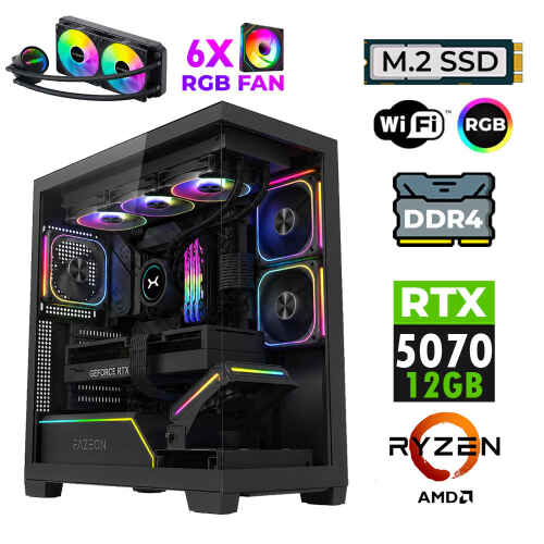 Xaser JETT X10 Ryzen 7 5700X 16GB Ram 1TB M.2 NVMe SSD 12GB RTX5070 Sıvı Soğutmalı Oyuncu Bilgisayarı - 1