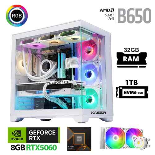 Xaser Lexus x590 Ryzen 7 7800X3D 32GB Ram 1TB M.2 NVMe SSD 8GB RTX5060 Sıvı Soğutmalı Oyuncu Bilgisayarı - 1