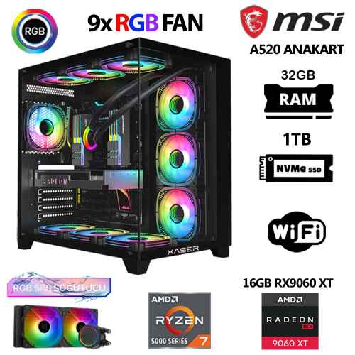 Xaser Lexus x740 Ryzen 5 5700x 32GB Ram 1TB M.2 NVMe SSD 16GB RX9060 XT Sıvı Soğutmalı Hazır Oyuncu Sistemi - 1