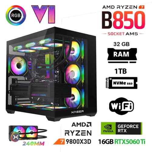 Xaser lexus x850 Lexus Ryzen 7 9800X3D 32GB Ram 1TB M.2 NVMe SSD 16GB RTX5060 Ti Sıvı Soğutmalı Oyuncu Bilgisayarı - 1