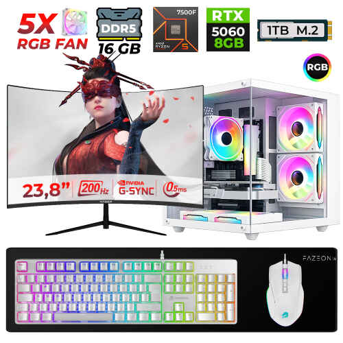 Xaser Live X20 Ryzen 5 7500F 16GB DDR5 Ram 1TB M.2 Nvme SSD 8GB RTX5060 23.8