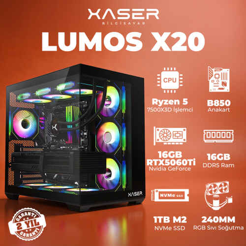 Xaser Lumos X20 Ryzen 5 7500X3D 16GB DDR5 Ram 1TB M.2 NVMe SSD 16GB RTX5060 Ti Masaüstü Oyuncu Bilgisayarı - 1