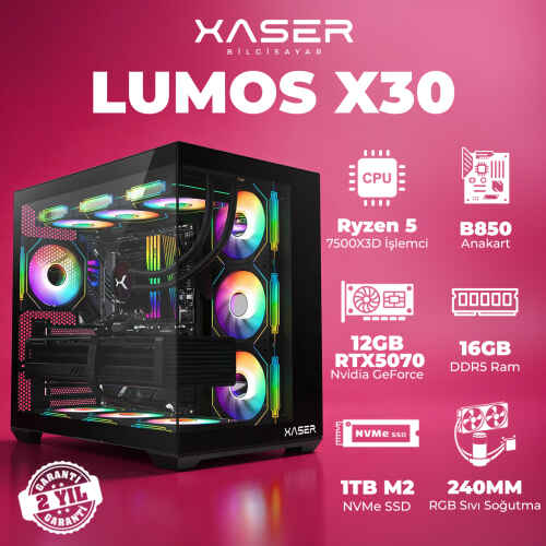Xaser Lumos X30 Ryzen 5 7500X3D 16GB DDR5 Ram 1TB M.2 NVMe SSD 12GB RTX5070 Masaüstü Oyuncu Bilgisayarı - 1