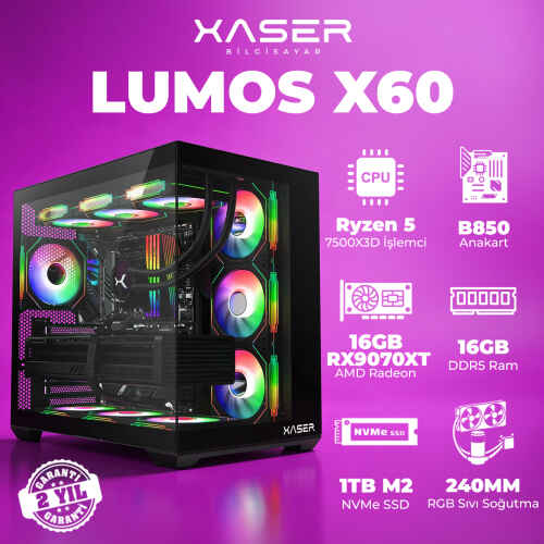Xaser Lumos X60 Ryzen 5 7500X3D 16GB DDR5 Ram 1TB M.2 NVMe SSD 16GB RX9070 XT Masaüstü Oyuncu Bilgisayarı - 1