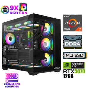 Xaser Master x5 Ryzen 7 5700X 32GB Ram 1TB M.2 NVMe SSD 12GB RTX5070 Sıvı Soğutmalı Oyuncu Bilgisayarı - Xaser