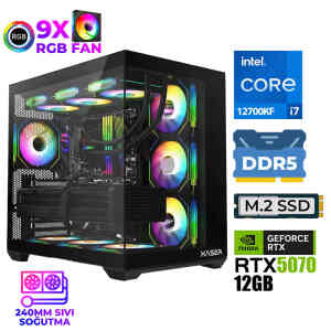 Xaser Master x7 i7 12700KF 32GB Ram 1TB M.2 NVMe SSD 12GB RTX5070 Sıvı Soğutmalı Oyuncu Bilgisayarı - Xaser