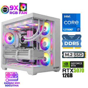 Xaser Master x8 i7 12700KF 32GB Ram 1TB M.2 NVMe SSD 12GB RTX5070 Sıvı Soğutmalı Oyuncu Bilgisayarı - Xaser