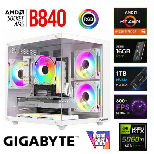 Xaser Monark x60 Ryzen 5 7500F- Gigabyte B840M-H/16GB RTX5060 Ti/1TB M.2/16GB DDR5 Beyaz-Gaming Oem Oyuncu Paket - 1