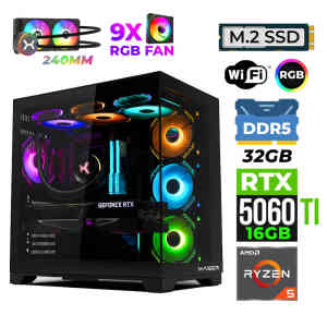 Xaser Nova X150 Ryzen 5 7600 32GB DDR5 Ram 1TB M.2 NVMe SSD 16GB RTX5060 Ti Sıvı Soğutmalı Oyuncu Tavsiye Sistem - Xaser