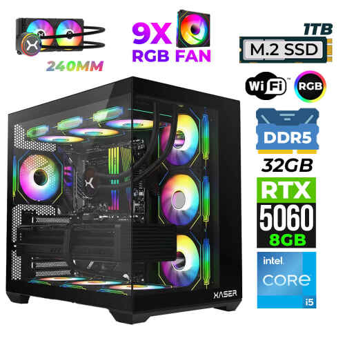 Xaser Pearl X10 i5 14600K 32GB DDR5 Ram 1TB M.2 NVMe SSD 8GB RTX5060 Oyuncu Render Tavsiye Sistem - 1
