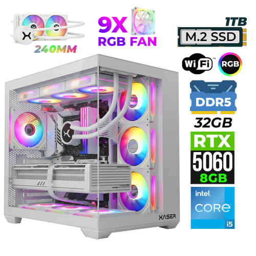 Xaser Pearl X20 i5 14600K 32GB DDR5 Ram 1TB M.2 NVMe SSD 8GB RTX5060 Oyuncu Render Tavsiye Sistem - 1