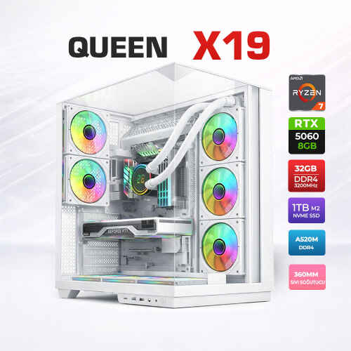 Xaser Queen X19 Ryzen 7 5700X 32GB Ram 1TB M.2 NVMe SSD 8GB RTX5060 Sıvı Soğutmalı Oyuncu Bilgisayarı - 1