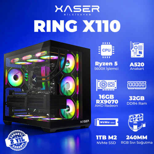 Xaser Ring X110 Ryzen 5 5600X 32GB Ram 1TB M.2 NVMe SSD 16GB RX9070 Masaüstü Oyuncu Bilgisayarı - 1