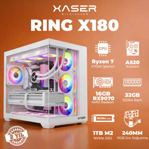 Xaser Ring X180 Ryzen 7 5700X 32GB Ram 1TB M.2 NVMe SSD 16GB RX9070 Masaüstü Oyuncu Bilgisayarı - 1