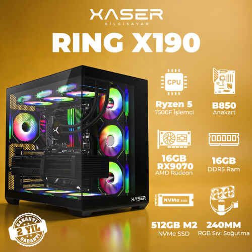 Xaser Ring X190 Ryzen 5 7500F 16GB DDR5 Ram 512GB M.2 NVMe SSD 16GB RX9070 Masaüstü Oyuncu Bilgisayarı - 1