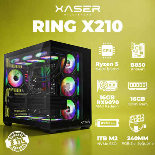 Xaser Ring X210 Ryzen 5 7500F 16GB DDR5 Ram 1TB M.2 NVMe SSD 16GB RX9070 Masaüstü Oyuncu Bilgisayarı - 1
