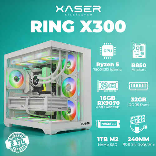 Xaser Ring X300 Ryzen 5 7500X3D 32GB DDR5 Ram 1TB M.2 NVMe SSD 16GB RX9070 Masaüstü Oyuncu Bilgisayarı - 1