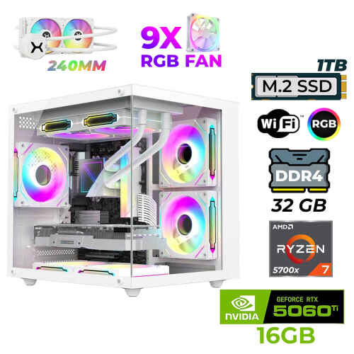 Xaser Sova Cube X60 Ryzen 7 5700x 32GB Ram 1TB M.2 NVMe SSD 16GB RTX5060Ti Sıvı Soğutmalı TOyuncu Tavsiye Sistem - 1