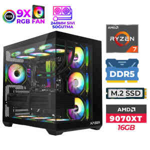 Xaser SovaX190 Ryzen 7 7700 32GB DDR5 Ram 1TB M.2 NVMe SSD 16GB RX9070 XT Sıvı Soğutmalı Masaüstü Oyuncu Bilgisayarı - Xaser