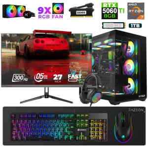Xaser Star X490 Ryzen 7 7800X3D 16GB Ram 1TB M.2 NVMe SSD 8GB RTX5060Ti 27