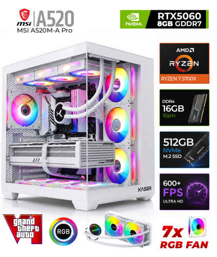 Xaser Sword X65 Ryzen 7 5700X 16GB Ram 512GB M.2 NVMe SSD 8GB RTX5060 Sıvı Soğutmalı Oyuncu Bilgisayarı - 1