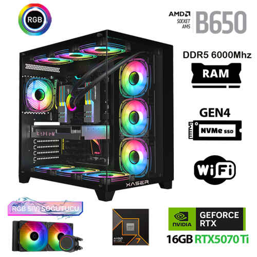 Xaser Velox x150 Ryzen 7 9800X3D 64GB DDR5 Ram 2TB M.2 NVMe SSD 16GB RTX5070Ti Masaüstü Oyuncu Bilgisayarı - 1