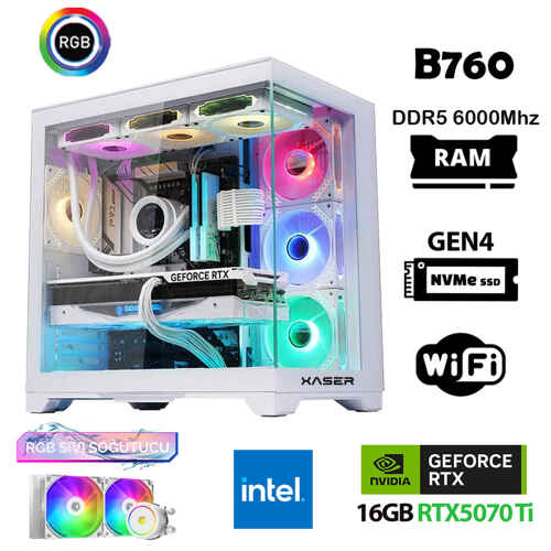 Xaser Velox X380 i7 14700f 32GB DDR5 Ram 1TB M.2 NVMe SSD 16GB RTX5070Ti Masaüstü Oyuncu Bilgisayarı - 1
